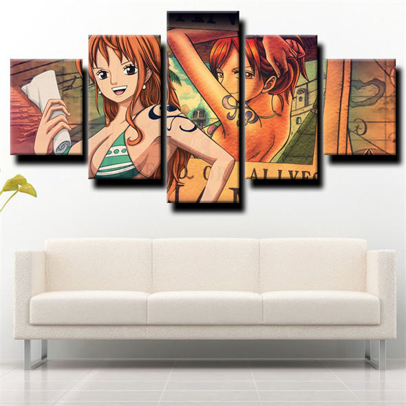 five piece modern art framed print One Piece Nami decor picture-1200 (1)