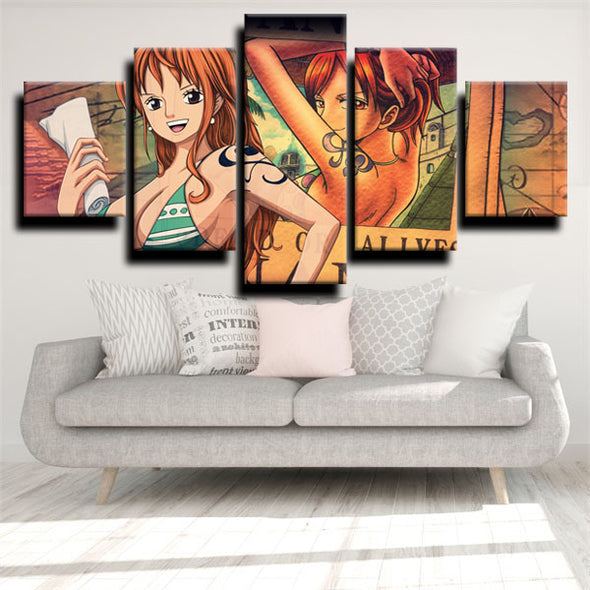 five piece modern art framed print One Piece Nami decor picture-1200 (2)