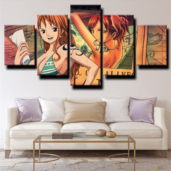 five piece modern art framed print One Piece Nami decor picture-1200 (3)