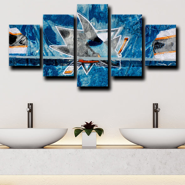 five piece wall art prints San Jose Sharks Logo live room decor-1212 (2)
