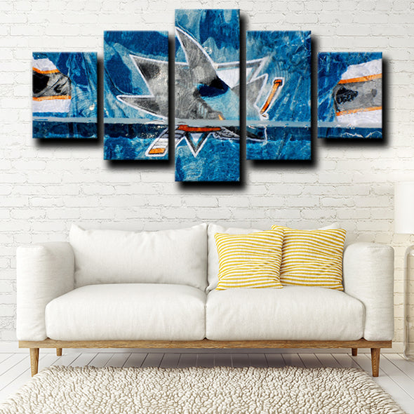 five piece wall art prints San Jose Sharks Logo live room decor-1212 (4)