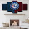 wall art 5 panel 76ers logo crest red and blue art home decor-1201 (2)
