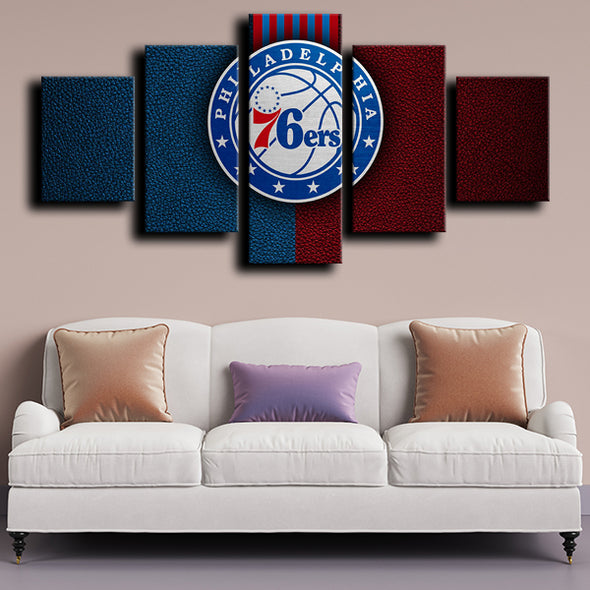 wall art 5 panel 76ers logo crest red and blue art home decor-1201 (3)