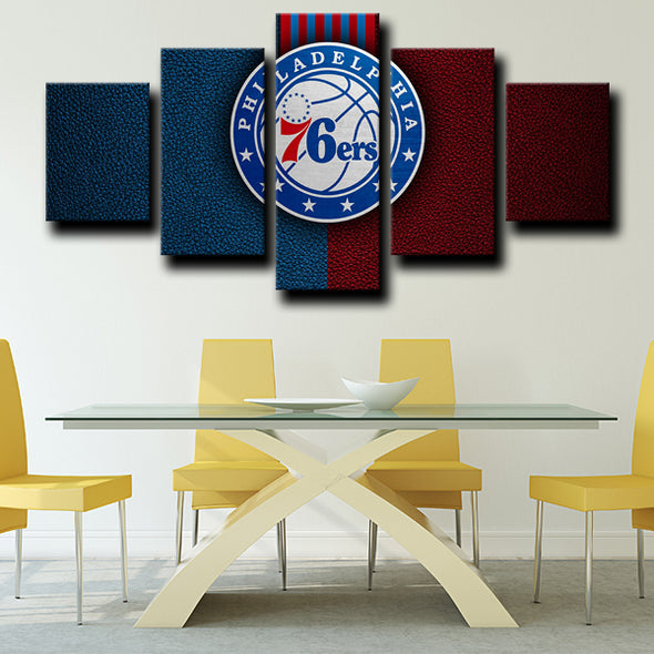 wall art 5 panel 76ers logo crest red and blue art home decor-1201 (4)
