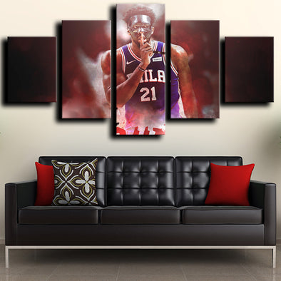 wall canvas 5 piece 76ers Embiid red art decor picture-1203 (1)
